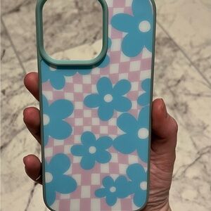 Blue Floral Checkered iPhone 13 Pro Max Case